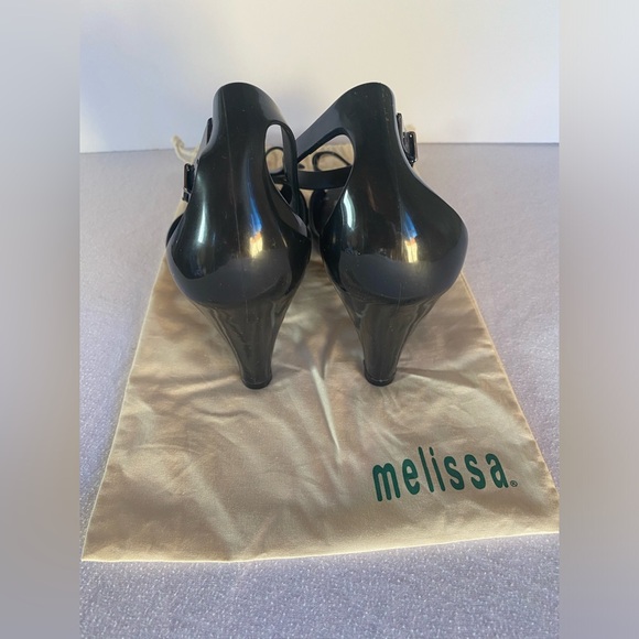 Original Melissa Black Bow Front Ankle Strap Heels - Picture 2 of 7